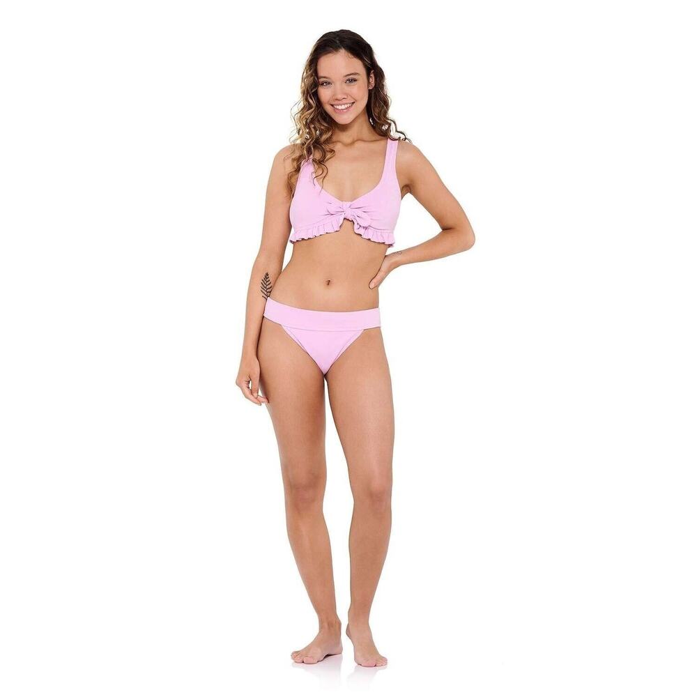 Ninety-Nine Degrees Front Tie Ruffle Bralette Top And Banded Hipster Bottoms - M - Picture 5 of 5